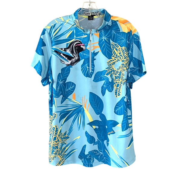JAMIE SADOCK Size XL Blue Savannah Tropics Short Sleeve Activewear Pullover Top - Picture 2 of 10